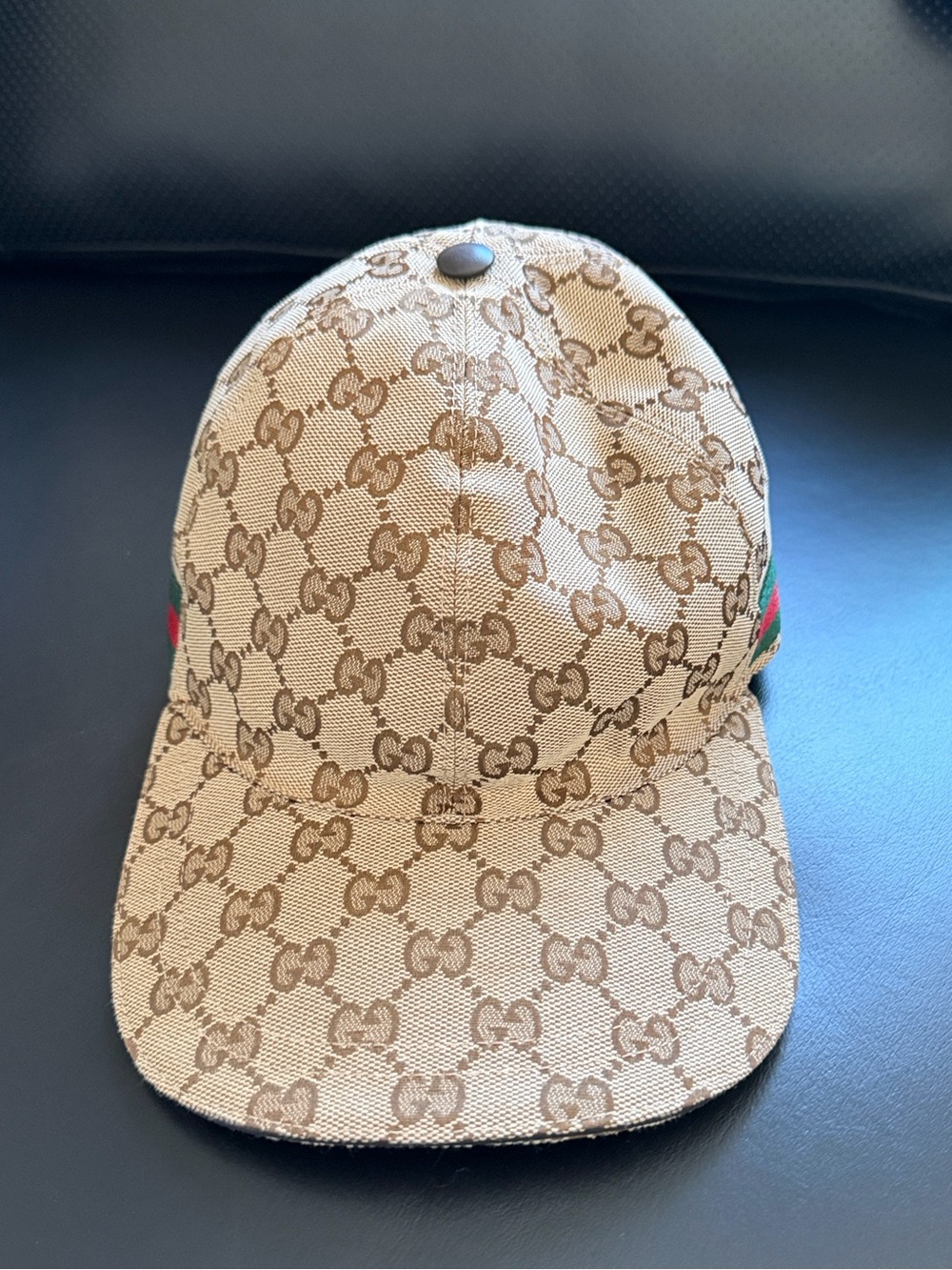 Gucci Beige and Brown GG Canvas Baseball Cap with Green-Red Web - Picture 1 of 7